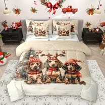 Homewish Cute Cartoon Dachshund 7-Piece Twin Bedding Sets,Kawaii Puppy Dogs Bedding Comforter Set,Merry Xmas Sheet Sets For Girl Boys,Ultra Soft Room Decor Reversible