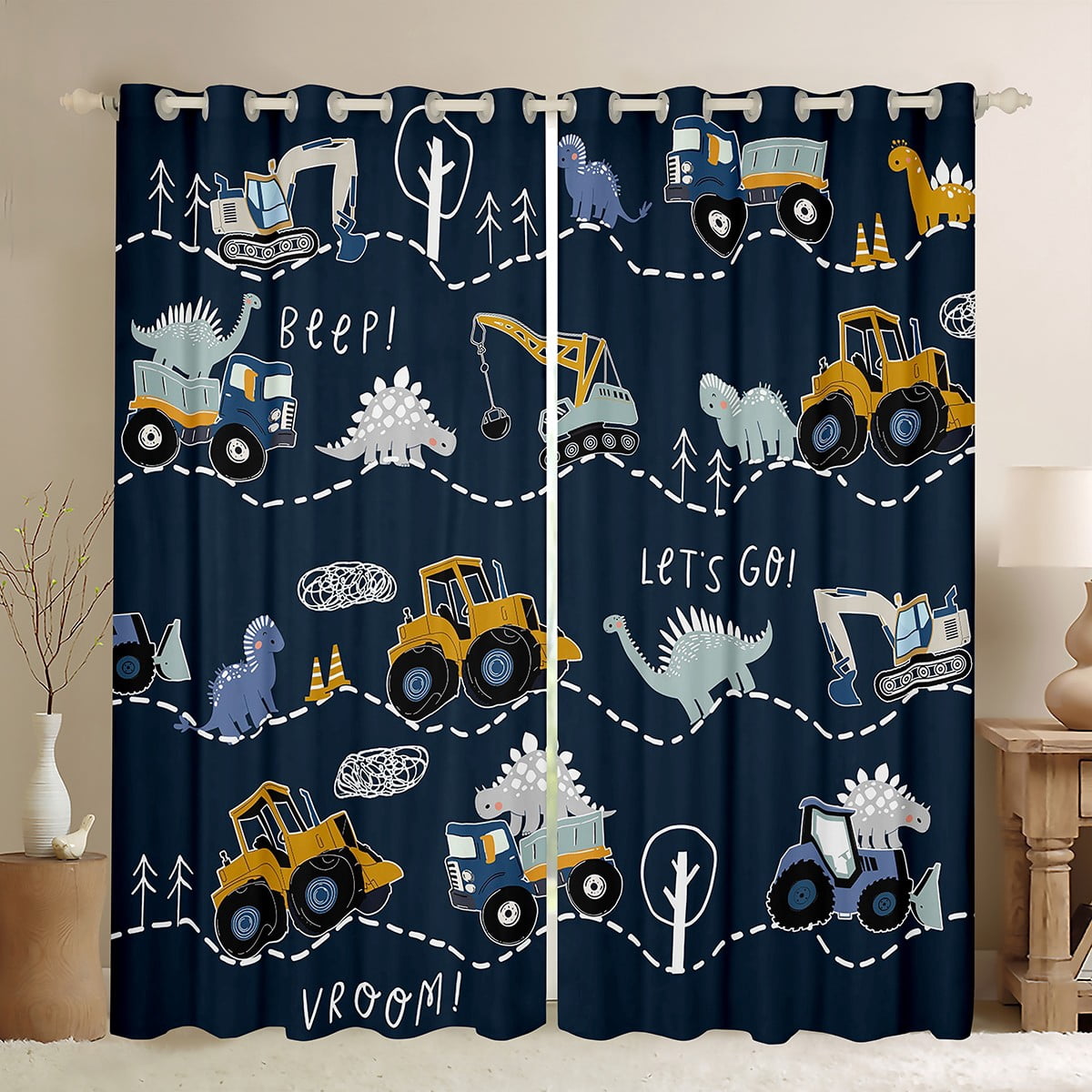Homewish Cute Cartoon Dinsaur Curtains Pack of 2 (42x84 Each),Cartoon ...