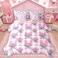 thumbnail image 1 of Homewish Cute Cartoon Flower 7 Pieces Bedding Comforter Set,Classic Geometric Checkered Full Bedding Set,Pink Rose Blue Bowtie Ribbon Fitted Sheet Flat Sheet For Girl,Super Cozy Room Decor Reversible, 1 of 8