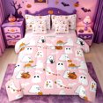 thumbnail image 1 of Homewish Cute Cartoon Halloween Ghost 7-Piece Twin Bedding,Pumpkin Bat Banner Print Bedding Comforter Set,Blush Pink,Pink Reversible, 1 of 8