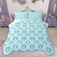 thumbnail image 1 of Homewish Cute Cartoon Loves Queen Comforter Set,Kawaii Heart Print Bedding Sets,Light Blue Bedding Comforter Set For Girls,Microfiber Bedroom Decor Reversible,3pcs, 1 of 8