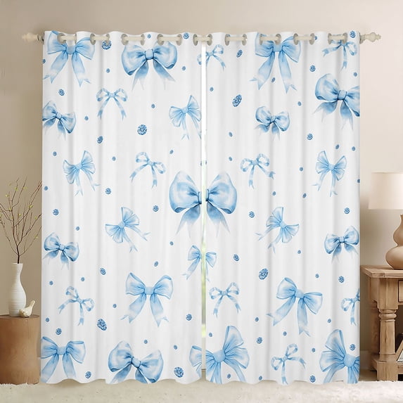 Homewish Cute Cartoon Ribbon Blackout Curtains Set of 2 (52x84 Each) for Child, Blue Bling Diamond Window Curtains, Fairy Tale Princess Curtains and Drapes, Blackout Curtains Room Decor