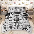 thumbnail image 1 of Homewish Cute Cartoon Robot Full Size Comforter Sets,Intelligent Machine Bedding Comforter Set,Gray White Bedding Sets For Boys Kids,.Breathable Home Decor Reversible,3pcs, 1 of 8