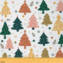Homewish Cute Cartoon Tree Fabric by the Yard 1 Yard,Merry Christmas Home Decor Fabric by the Yard,White Green Orange Sewing Fabric For Girls,Breathable Home Decor