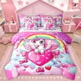 thumbnail image 1 of Homewish Cute Cartoon Unicorn 7-Piece Twin Bedding Sets,3D Loves Bowtie Bedding Comforter Set,Fairy Tale Theme Sheet Sets For Girls Kids,Super Cozy Room Decor Reversible, 1 of 9