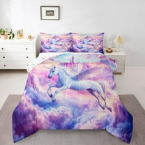 Homewish Cute Cartoon Unicorn Bedding Comforter Set,Dreamy Princess Castle Twin Comforter Sets,Pink Purple Bedding Set For Girls Kids,Ultra Soft Home Decor Reversible,2-Piece