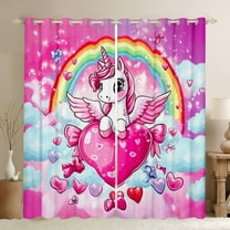 Homewish Cute Cartoon Unicorn Black Out Curtains,3D Loves Bowtie Curtains Pack of 2 (42x63 Each),Fairy Tale Theme Bedroom Curtains For Girls Kids,Super Cozy Room Decor