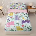 thumbnail image 1 of Homewish Cute Cat Animals Zipper Twin Comforter Sets with Fitted Sheet and 2 Pillowcases,Kawaii Floral Moon Zipper Bedding Set,Green,Pink Reversible,4pcs, 1 of 8