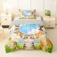 thumbnail image 1 of Homewish Cute Cats Animal Twin Comforter Sets,Cartoon Pet Themed Bedding Set,Green Blue,Light Gray Reversible,2-Piece,1 Comforter and 1 Pillowcase, 1 of 7