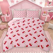 Homewish Cute Cherry Bedding Comforter Set,Sweet Cherries Fruit Twin Comforter Sets,Pink Red Bedding Set For Girls Kids,Microfiber Bedroom Decor Reversible,2-Piece