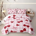 thumbnail image 1 of Homewish Cute Cherry Bow Twin Quilt Set For Girls,Pink Plaid Twin Coverlet Set,2pcs, 1 of 7