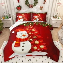Homewish Cute Christmas Snowman Bedding Comforter Set,Chic Xmas Tree Twin Comforter Sets,Red White Gold Bedding Set For Girls Teens,Ultra Soft Home Decor Reversible,2 Pieces