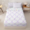 thumbnail image 1 of Homewish Cute Coquette Bowknot Zipper Twin Comforter Sets with Fitted Sheet and 2 Pillowcases,Cartoon Cute Bowtie Zipper Bedding Set For Girls Kids,White Purple,Reversible,4-Piece, 1 of 7