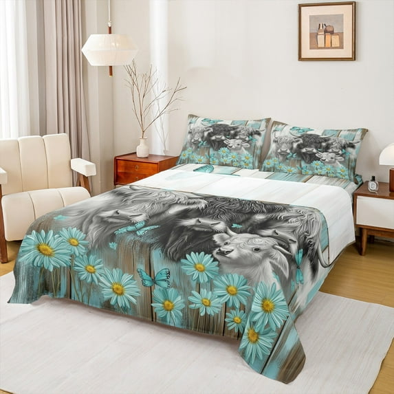 Homewish Cute Cow Family Full Size Sheets for Teen, Rustic Farmhouse Groovy Bed Sheets, Western Farm Animal Sheet Sets, Ultra Soft Bedroom Decor, 4pcs