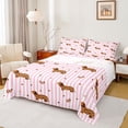 thumbnail image 1 of Homewish Cute Dachshund Bow Queen Sheets,Pink White Stripes Queen Sheet Sets,Leopard Print Decor,4pcs,1 Flat Sheet, 1 Fitted Sheet and 2 Pillowcases, 1 of 6