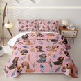 thumbnail image 1 of Homewish Cute Dachshund Dog Twin Quilt Set,Lovely Floral Leaves Twin Coverlet Set,Pink,2 Pieces, 1 of 7