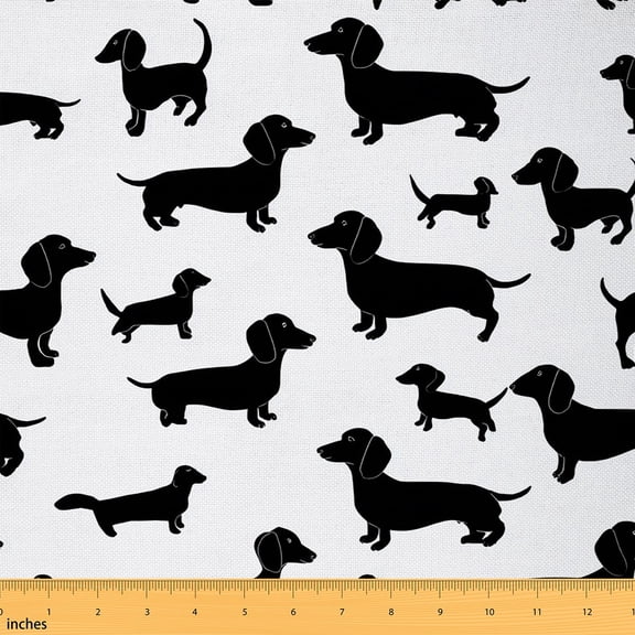 Homewish Cute Dachshund Fabric by the Yard 1 Yard,Pet Dogs Lover Home Decor Fabric by the Yard,Black Lovely Puppy Sewing Fabric For Girls Boys,Breathable Bedroom Decor