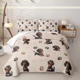 thumbnail image 1 of Homewish Cute Dachshund Quilt King,Dog Paw Prints King Coverlet Set,Beige,Heart Printed Decor,3 Pieces, 1 of 7