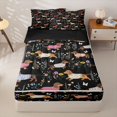 thumbnail image 1 of Homewish Cute Dachshund Zipper Queen Comforter Set with Fitted Sheet and 2 Pillowcases,Kawaii Floral Plants Zipper Bedding Set,Black,Black Reversible,4pcs, 1 of 8