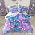 thumbnail image 1 of Homewish Cute Daisy Butterfly 7pcs Bedding Comforter Set,Kawaii Flower Floral Queen Bedding Sets,Purple Blue Queen Sheet Sets For Girls Teens,Super Cozy Room Decor Reversible, 1 of 8