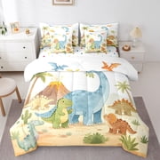 Homewish Cute Dino Family 7 Pieces Full Size Bedding Sets,Jungle Animals Full Size Bed in a Bag,Polkadot Reversible