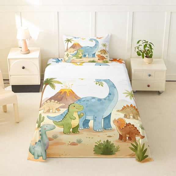 Homewish Cute Dino Family Twin Sheets,Jungle Animals Bedding,3-Piece,1 Fitted Sheet and 1 Pillowcase