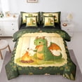 thumbnail image 1 of Homewish Cute Dinosaur 7-Piece King Bedding,Cartoon Animals Theme King Bed in a Bag,Yellow Green,Black Reversible, 1 of 8