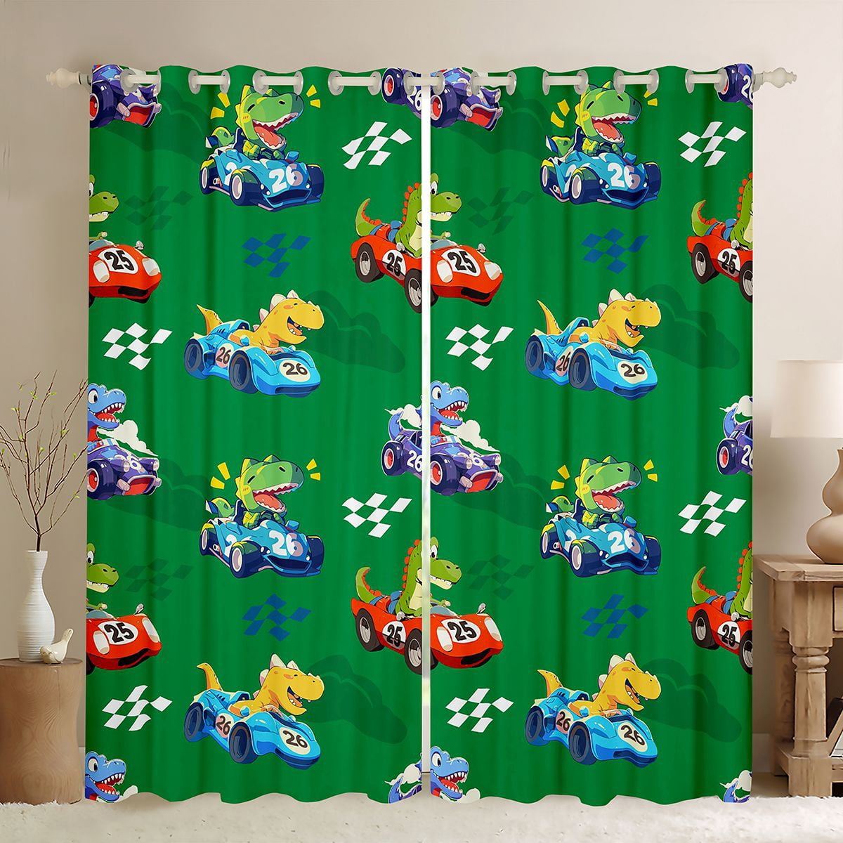 Homewish Cute Dinosaur Dino Black Out Curtains,Cartoon Racing Car ...