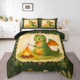 thumbnail image 1 of Homewish Cute Dinosaur Full Size Comforter Sets,Cartoon Animals Theme Bedding Comforter Set,Yellow Green,Black Reversible,3-Piece,1 Comforter and 2 Pillowcases, 1 of 7