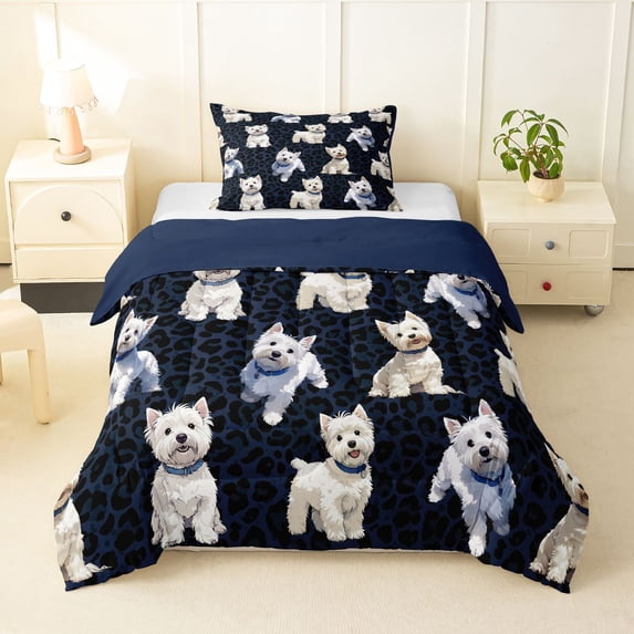 Homewish Cute Dog Twin Comforter Sets,Navy Black Leopard Print Bedding Set,Navy Blue Reversible,2pcs,1 Comforter and 1 Pillowcase