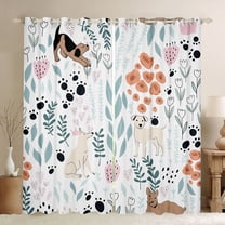Homewish Cute Dogs Black Out Curtains for Teens Boys Girls,Flower Animal Curtains Pack of 2 (42x63 Each),Dreamy Princess Bedroom Curtains,Ultra Soft Home Decor