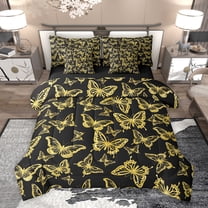 Homewish Cute Dreamy Butterfly Twin Bedding Sets 7-Piece for Girl, Bling Animal Moth Bedding Comforter Set, Yellow Cartoon Theme Reversible Sheet Sets, Ultra Soft Bedroom Decor