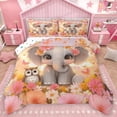 thumbnail image 1 of Homewish Cute Elephant Owl Queen Comforter Set,Kawaii Daisy Flower Bedding Sets,Pink Orange Gray Bedding Comforter Set For Girls Kids,Microfiber Bedroom Decor Reversible,3 Pieces, 1 of 8