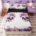 thumbnail image 1 of Homewish Cute Floral Skull Zipper Full Size Comforter Sets with Fitted Sheet and 2 Pillowcases for Kids, Rose Butterfly Spring Spooky Zipper Bedding Set, Black Reversible, 4 Pieces, 1 of 6