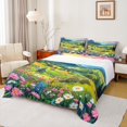 thumbnail image 1 of Homewish Cute Flower Daisy Full Size Sheets,Western Spring Gardent Bed Sheets,Natural Mountain Green Tree Sheet Sets For Girls Teens,Uxury Bedroom Decor,4-Piece, 1 of 7