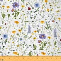 Homewish Cute Flower Lavender Fabric by the Yard 1 Yard,Rustic Floral Home Decor Fabric by the Yard,Green Purple White Sewing Fabric For Girls,Luxury Bedroom Decor