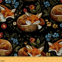 Homewish Cute Fox Fabric by the Yard 1 Yard,Colorful Rustic Floral Home Decor Fabric by the Yard,Orange Black Blue Sewing Fabric For Girls Kids,Super Cozy Room Decor