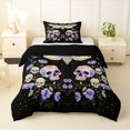 thumbnail image 1 of Homewish Cute Funny Skull Twin Comforter Sets,Dreamy Butterfly Floral Bedding Set,Halloween Duvet,Black Reversible,2-Piece,1 Comforter and 1 Pillowcase, 1 of 7