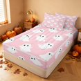 thumbnail image 1 of Homewish Cute Ghost Zipper Full Size Comforter Sets with Fitted Sheet and 2 Pillowcases for Girls, Happy Halloween Zipper Bedding Set, Light Pink White, Pink Reversible, 1 of 7