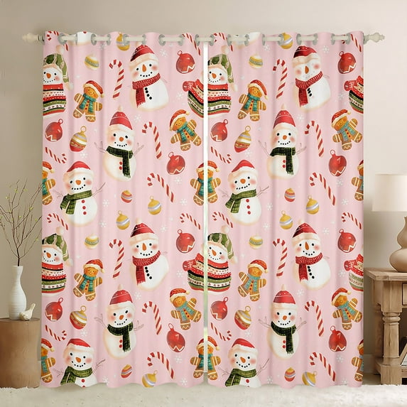 Homewish Cute Gingerbread Man Curtains Pack of 2 (42x84 Each),Kawaii Christmas Snowman Curtains Blackout,Xmas Candy Cane Bedroom Curtains For Girl Kids,Microfiber Bedroom Decor