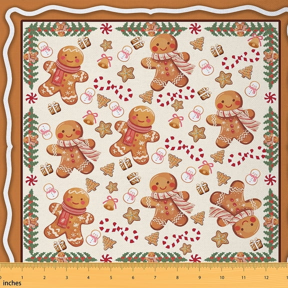 Homewish Cute Gingerbread Man Fabric by the Yard 1 Yard,Christmas Gifts Cute Snowman Home Decor Fabric by the Yard,Brown Beige Sewing Fabric For Girls,Ultra Soft Home Decor