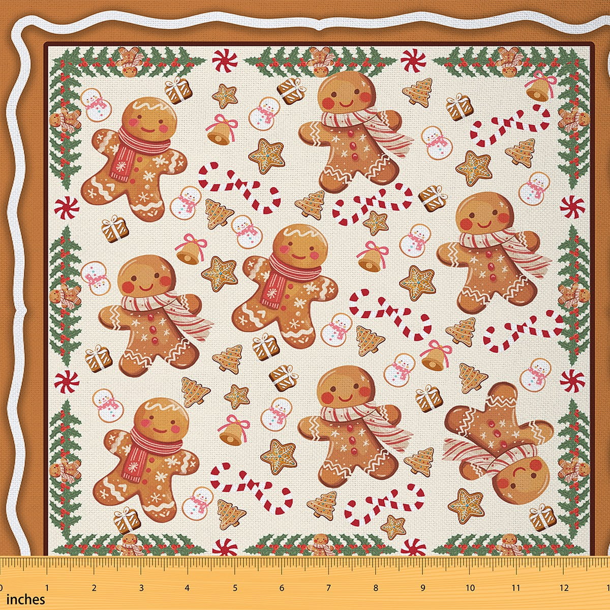 Homewish Cute Gingerbread Man Fabric by the Yard 3 Yard,Christmas Gifts Cute Snowman Sewing Fabric,Brown Beige Room Decor Fabric by the Yard For Girls,Ultra Soft Home Decor