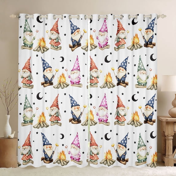Homewish Cute Gnome Kitchen Curtains For Kids,Kawaii Cartoon Themed Black Out Curtains Pack of 2 (42x63 Each),White
