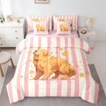 thumbnail image 1 of Homewish Cute Golden Retriever Dog 7-Piece Twin Bedding,Cartoon Animal Bedding Comforter Set,Pink White Stripes Decor,Pink Reversible, 1 of 8