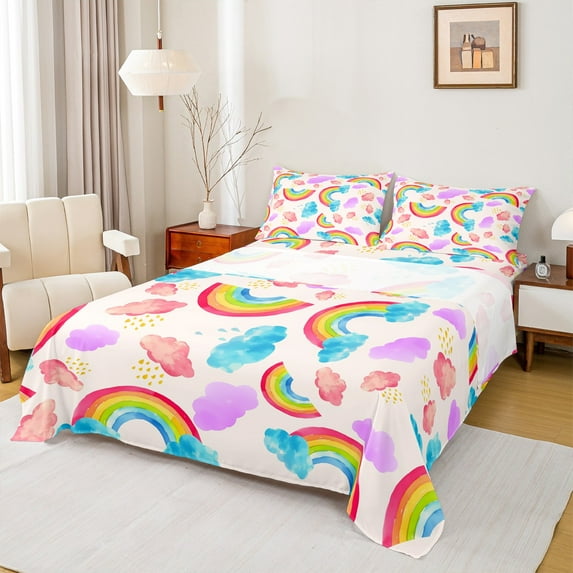 Homewish Cute Gradient Rainbow 4pcs Bed Sheets for Teens Kids Children,Ombre Watercolor King Sheets,Cartoon Kawaii Super Cozy Sheet Set,Lightweight Room Decor