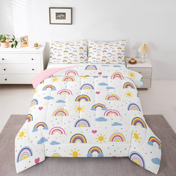 Homewish Cute Gradient Rainbow Bedding Comforter Set 2pcs for Kids Teens,Polka Dots Twin Comforter Sets Microfiber,Cartoon Kawaii Breathable Bedding Set,Ultra Soft Home Decor,Reversible