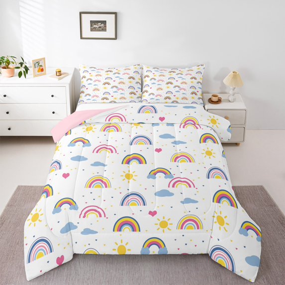 Homewish Cute Gradient Rainbow Full Size Comforter Sets 3-Piece for Kids Teens,Polka Dots Bedding Comforter Set,Cartoon Kawaii Lightweight Bedding Sets,Ultra Soft Home Decor,Reversible