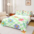 thumbnail image 1 of Homewish Cute Groovy Flower Queen Sheet Sets, White Green Plaid Flat Sheet, Teens Kids Boys Girls Queen Fitted Sheet, Ultra Soft Bedroom Decor, 4-Piece, 1 of 7
