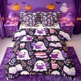 thumbnail image 1 of Homewish Cute Halloween Ghost 7-Piece King Bedding,Leaf Book Drink Print King Bed in a Bag,Dark Purple Pink,Halloween Reversible, 1 of 8