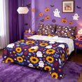 thumbnail image 1 of Homewish Cute Halloween Ghost Bed Sheets,Sunflower Autumn Floral Print Full Size Sheets,Deep Purple Yellow,4 Pieces,1 Flat Sheet,1 Fitted Sheet and 2 Pillowcases, 1 of 6
